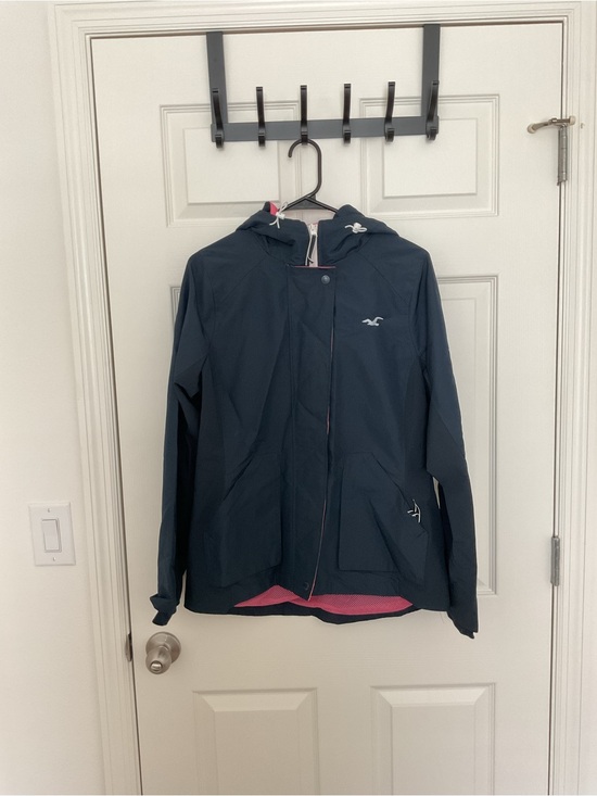 Hollister Jackets & Blazers - Hollister Dark Navy Hooded Shell Jacket with Pink Trim